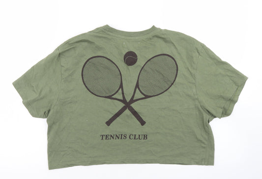 Hoxton Haus Womens Green Cotton Cropped T-Shirt Size M Crew Neck