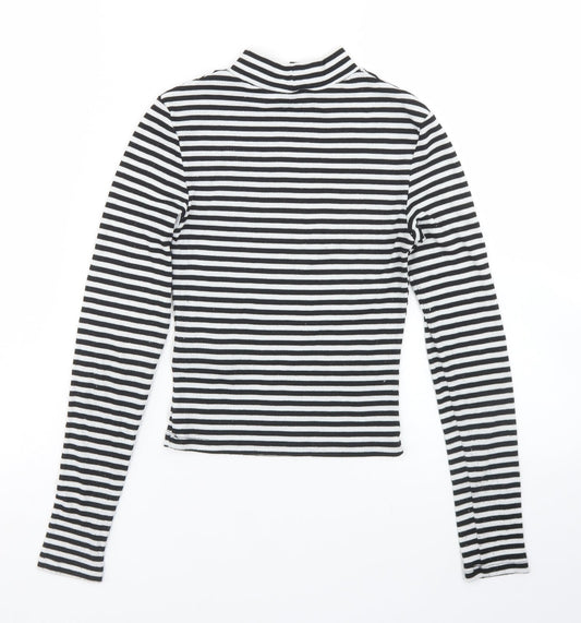 Divided Womens Black Striped Polyester Cropped T-Shirt Size XS Mock Neck