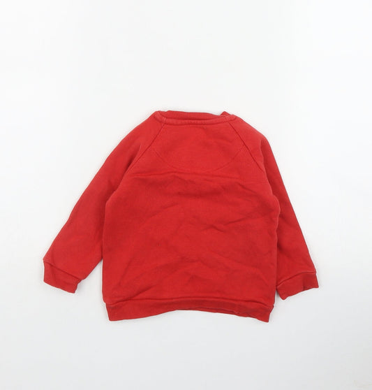 F&F Boys Red Cotton Pullover Jumper Size 6-9 Months Snap - 'Let the good times roll'