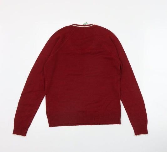 Yum Yum Womens Red Round Neck Acrylic Pullover Jumper Size 6