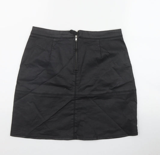 NEXT Womens Black Cotton A-Line Skirt Size 10 Zip