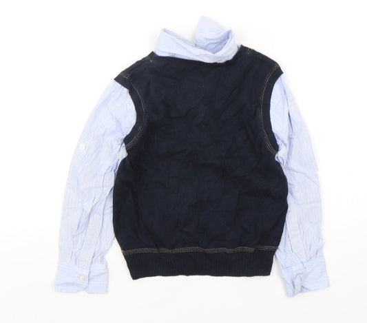 NEXT Boys Blue Collared Striped Cotton Pullover Jumper Size 5 Years Pullover - jumper with shirt