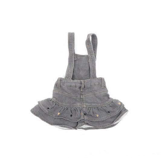 Minibanda Baby Grey Cotton Pinafore/Dungaree Dress Size 3-6 Months Square Neck Snap