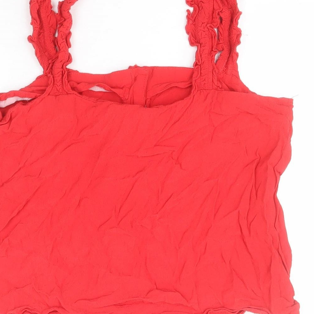 Topshop Womens Red Viscose Basic Blouse Size 14 Square Neck