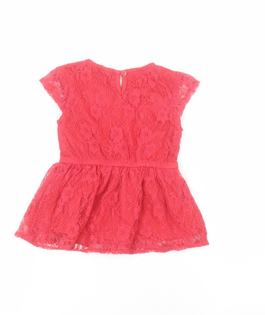 Easy Buy Girls Red Nylon Pullover Blouse Size 2-3 Years Round Neck Pullover