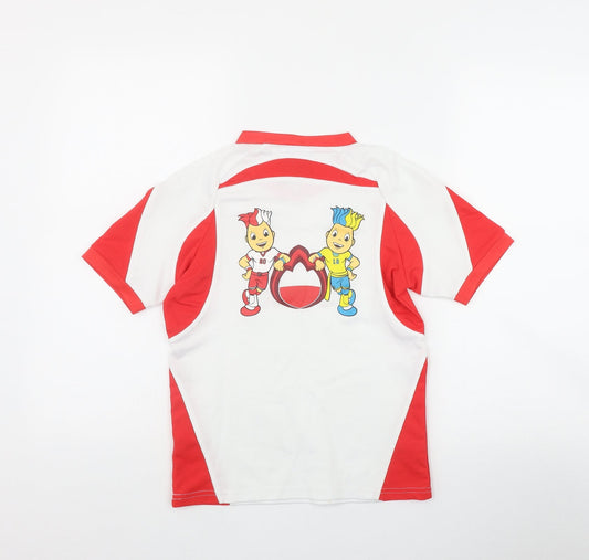 Euro2012 Boys White Polyester Basic T-Shirt Size 9-10 Years V-Neck Pullover - Poland-Ukraine