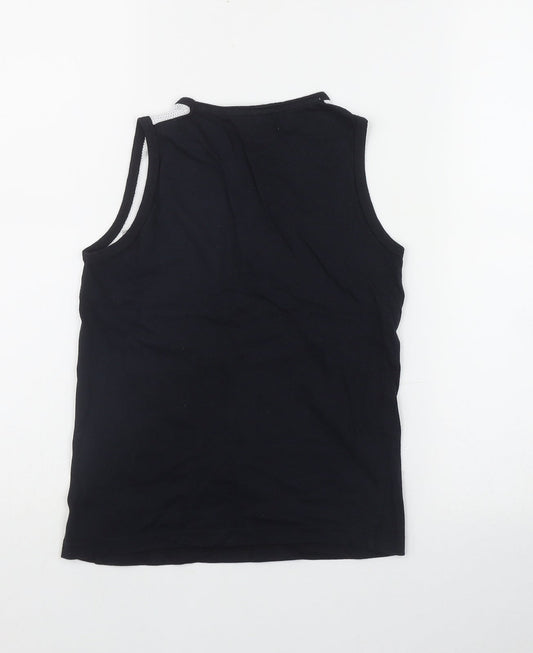 URB Boys Black Cotton Basic Tank Size 7-8 Years Scoop Neck Pullover