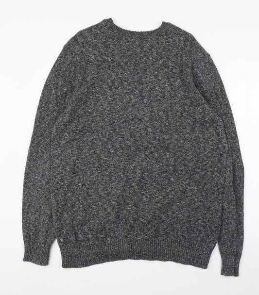 Croft & Barrow Mens Grey Round Neck Cotton Pullover Jumper Size L