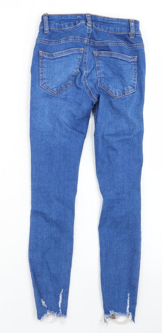 New Look Girls Blue Cotton Skinny Jeans Size 9 Months Regular Button - Distressed