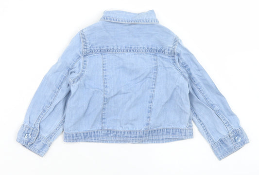 George Girls Blue Cotton Basic Button-Up Size 6-9 Months Collared Button