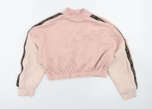 NEXT Girls Pink Colourblock Cotton Pullover Sweatshirt Size 8 Years - Cropped