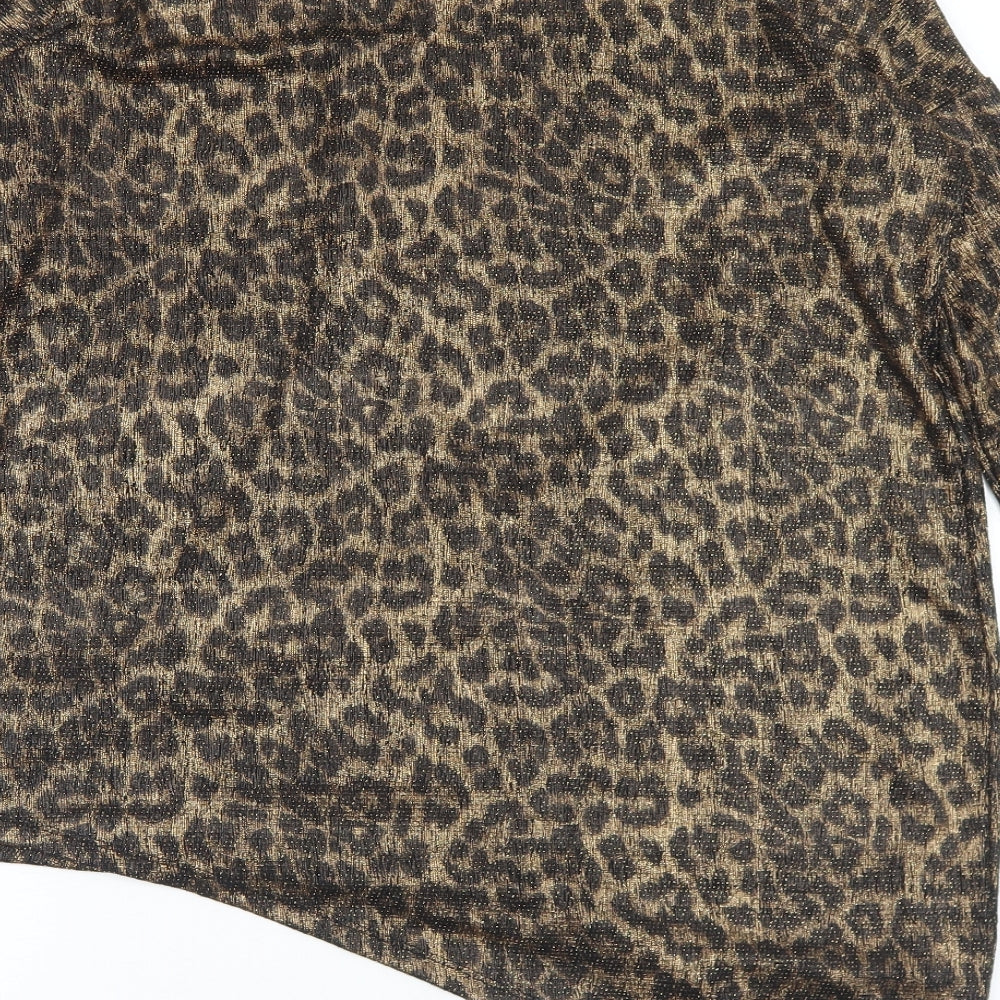 BiBA Womens Beige Animal Print Nylon Basic Blouse Size 10 V-Neck