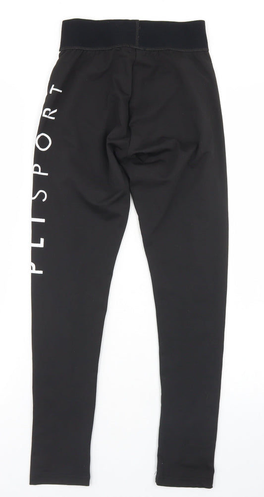 PRETTYLITTLETHING Womens Black Polyester Compression Leggings Size 8 L25 in Regular