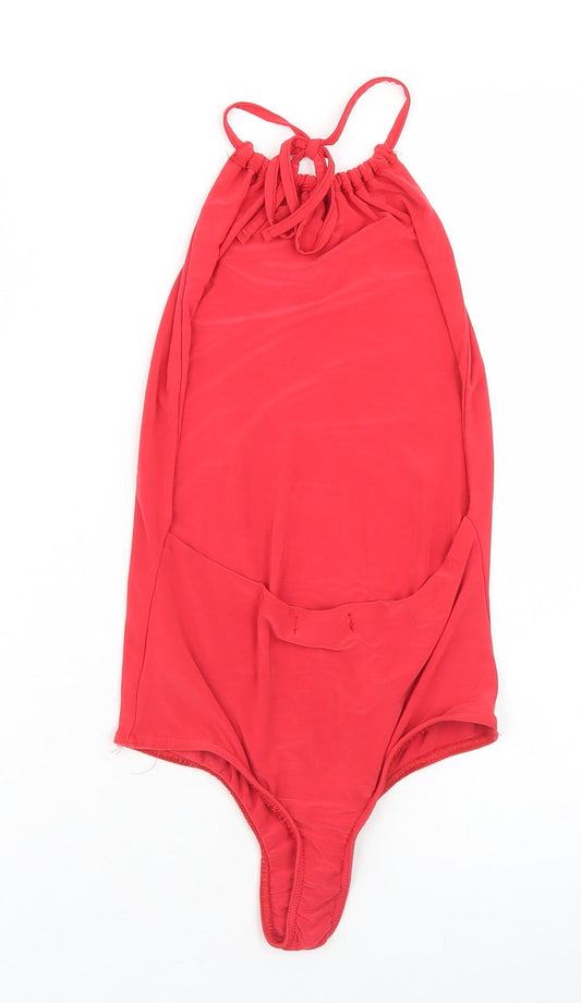 PRETTYLITTLETHING Womens Red Polyester Bodysuit One-Piece Size 4 Tie
