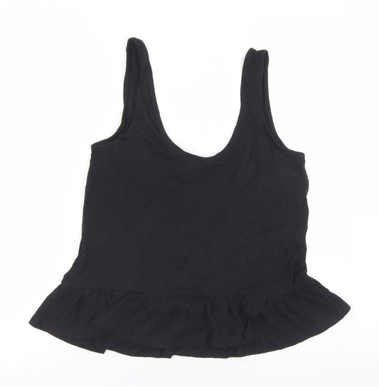 New Look Womens Black Cotton Cropped Tank Size 10 Round Neck - Peplum
