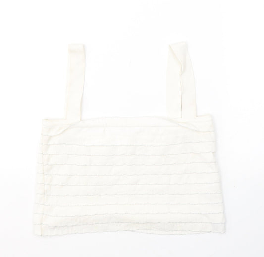 Zara Womens White Polyamide Cropped Tank Size M Square Neck