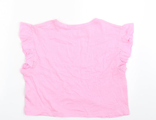 Dunnes Stores Womens Pink 100% Cotton Cropped T-Shirt Size S Crew Neck