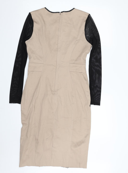 Julien Macdonald Womens Beige Floral Polyester Sheath Size 10 Scoop Neck Zip