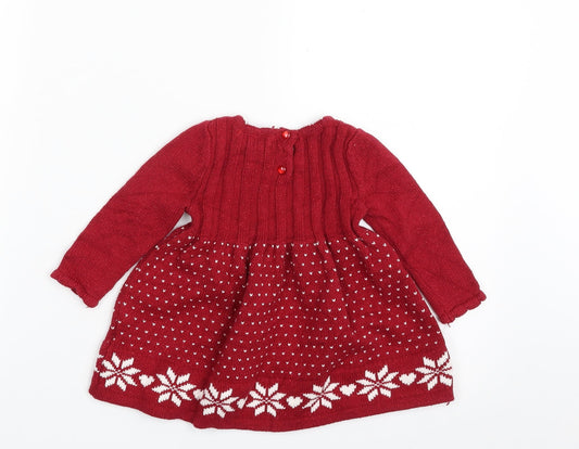 Jingles & Joy Girls Red Geometric Acrylic Pullover Jumper Size 3-6 Months Button