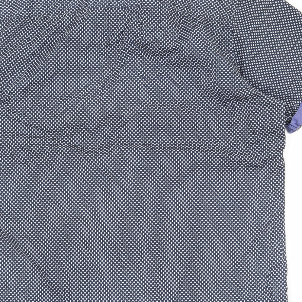 Centered Mens Blue Geometric Cotton Button-Up Size L Collared Button