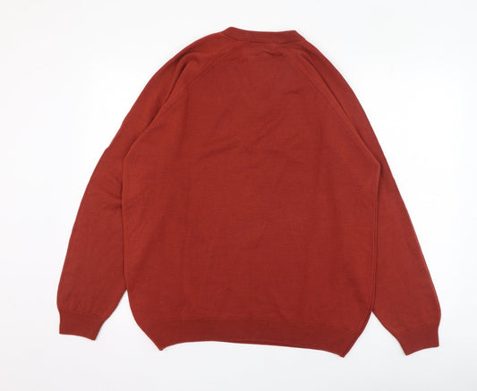 Country Trader Mens Red V-Neck Acrylic Pullover Jumper Size M