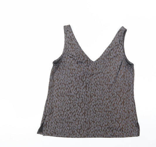 Wallis Womens Grey Animal Print Polyester Basic Tank Size 12 V-Neck