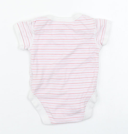 Marks and Spencer Girls Pink Striped 100% Cotton Babygrow One-Piece Size 0-3 Months Button