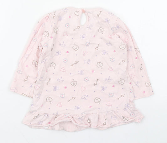 Disney Baby Girls Pink Geometric 100% Cotton Basic T-Shirt Size 9-12 Months Round Neck Button