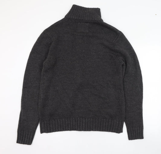 Trail Mens Black Mock Neck Acrylic Full Zip Jumper Size M