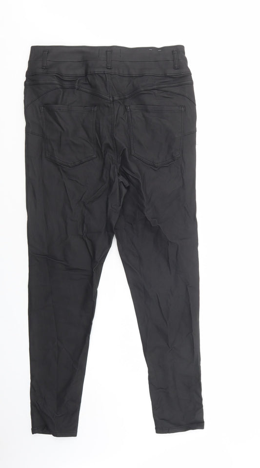 New Look Womens Black Viscose Trousers Size 16 L29 in Regular Button - Coated
