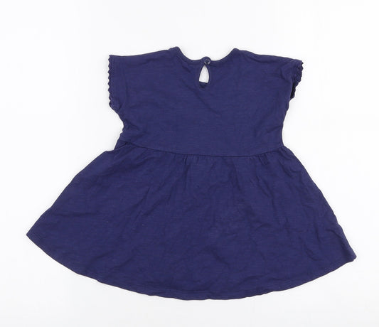 George Girls Blue Cotton Skater Dress Size 18-24 Months Round Neck Button