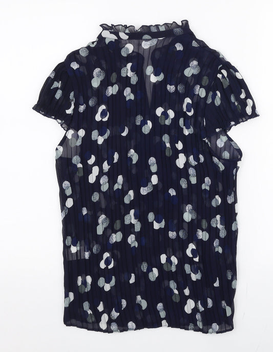 Vogue Womens Blue Polka Dot Polyester Basic Blouse Size 12 High Neck