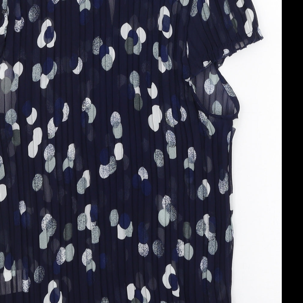 Vogue Womens Blue Polka Dot Polyester Basic Blouse Size 12 High Neck
