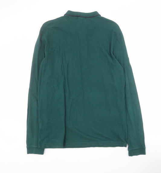 Topman Mens Green Cotton Polo Size L Collared Button