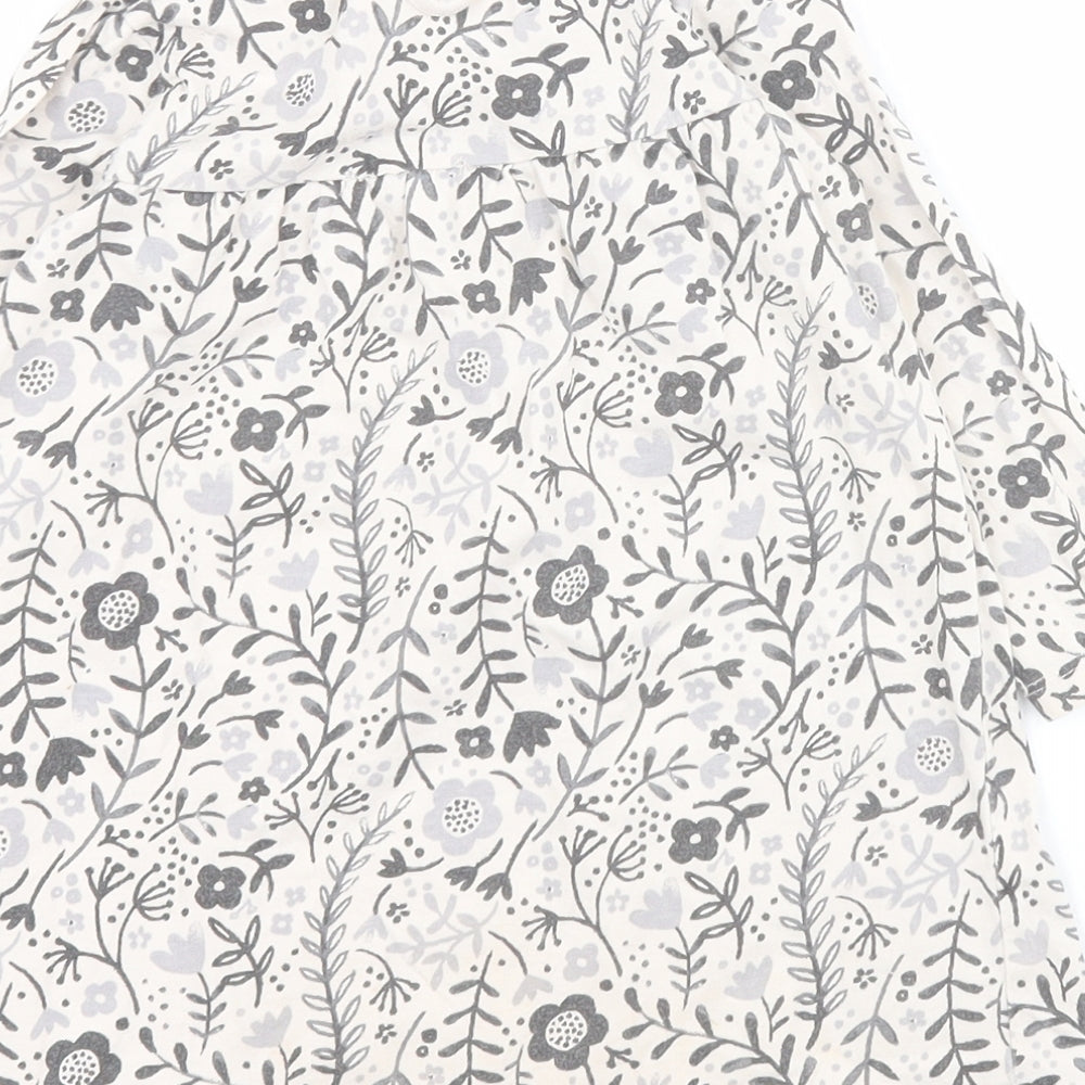 George Baby Beige Floral 100% Cotton T-Shirt Dress Size 12-18 Months Round Neck Button