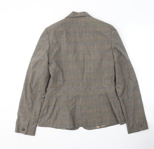 AMARANTO Womens Brown Plaid Polyester Jacket Blazer Size 12