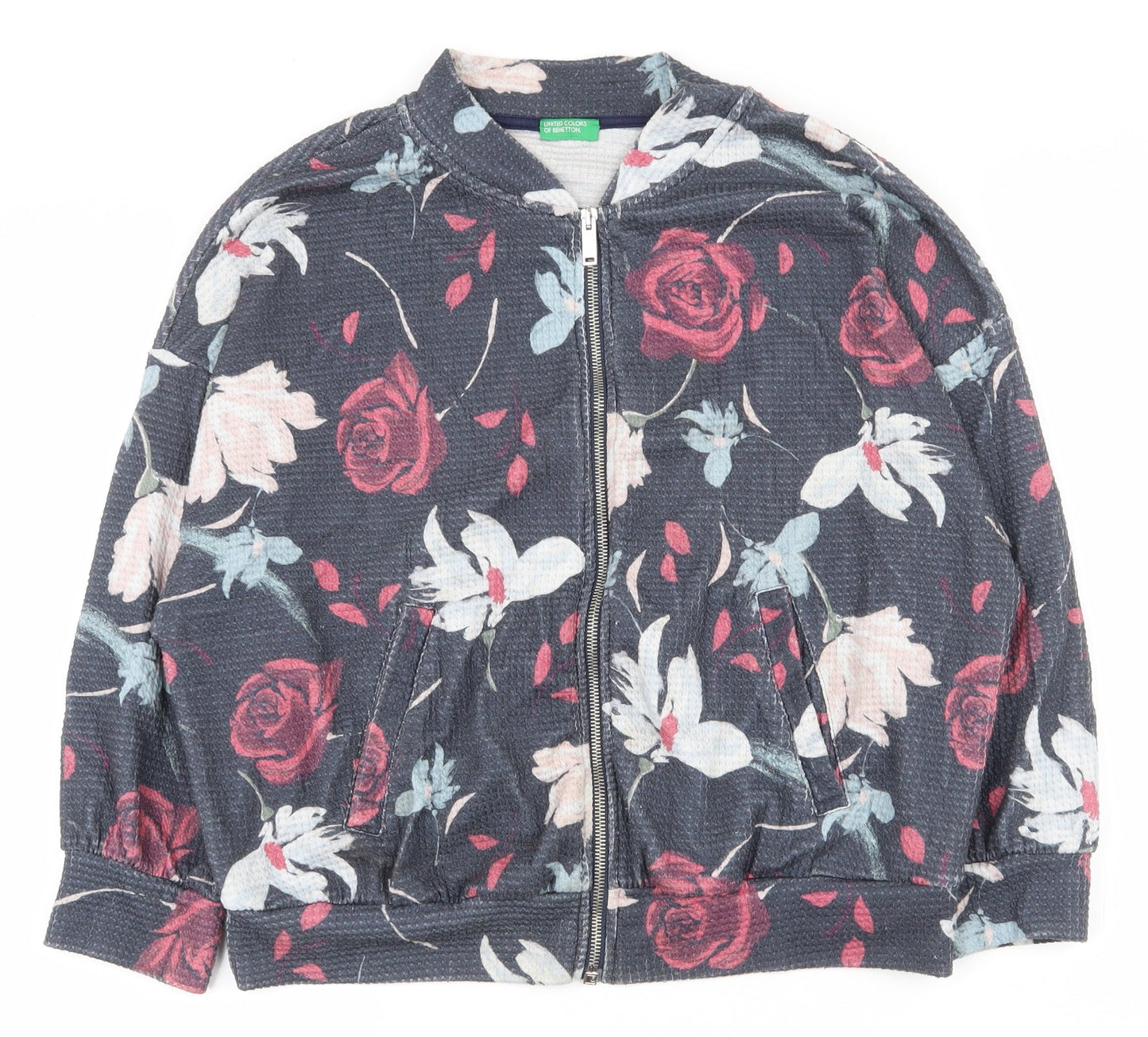 United Colors of Benetton Womens Multicoloured Floral Polyester Full Zip Sweatshirt Size L Zip