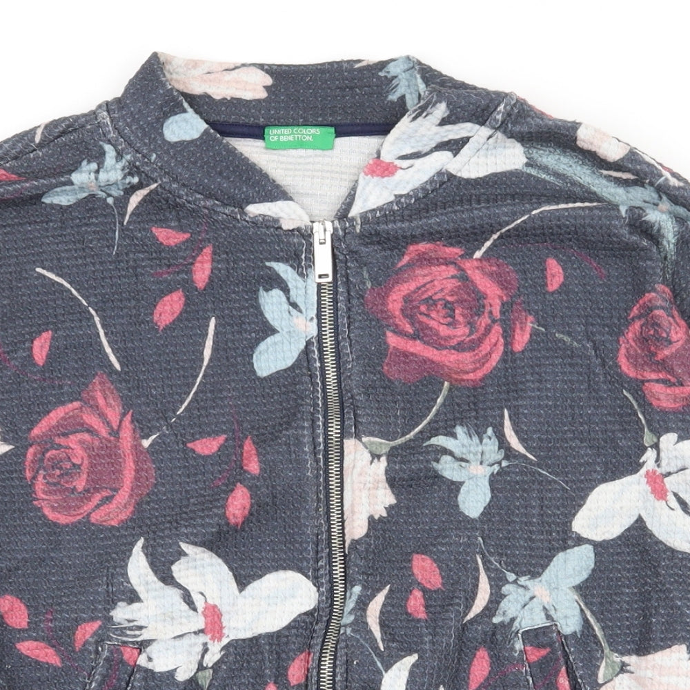 United Colors of Benetton Womens Multicoloured Floral Polyester Full Zip Sweatshirt Size L Zip