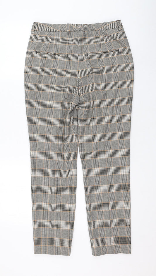 Oui Womens Grey Check Polyester Carrot Trousers Size 10 L26 in Regular Zip