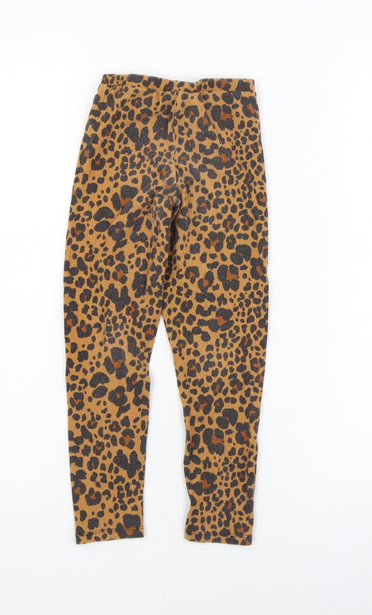 Matalan Girls Brown Animal Print Cotton Jogger Trousers Size 6 Years Regular Pullover - Leggings