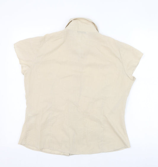 BHS Womens Beige Polyester Basic Button-Up Size 12 Collared