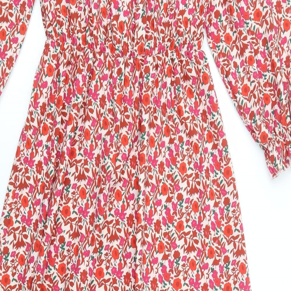 Made in Italy Womens Red Floral Polyester Maxi Size M V-Neck Button - Estimated Size