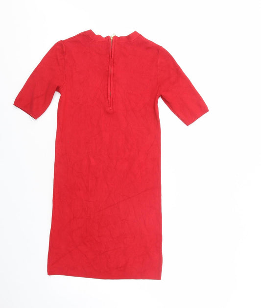 Dorothy Perkins Womens Red Viscose Jumper Dress Size 8 Crew Neck Zip