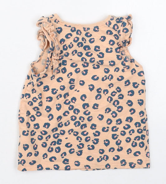 NEXT Girls Pink Animal Print Cotton Basic Tank Size 2-3 Years Crew Neck Pullover