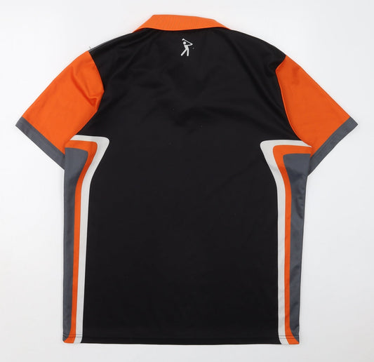 Dangerous Gold Mens Black Striped Polyester Polo Size L Collared Pullover - Orange