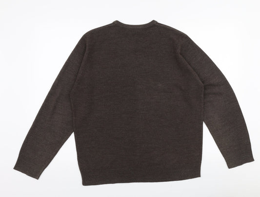 Marks and Spencer Mens Brown V-Neck Acrylic Pullover Jumper Size M