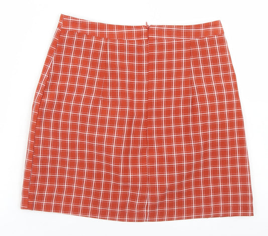 Heartbreak Womens Orange Plaid Polyester A-Line Skirt Size 8 Zip
