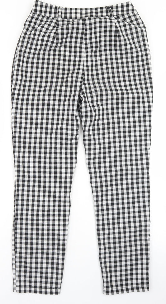 Missguided Womens Black Check Polyester Trousers Size 10 L26 in Regular Zip
