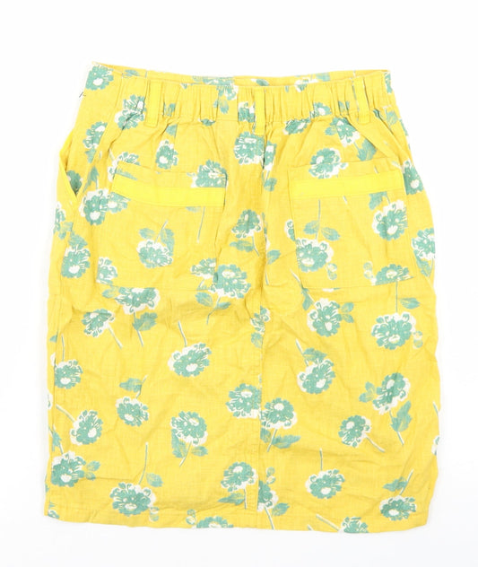 NEXT Womens Yellow Floral Linen Straight & Pencil Skirt Size 6 Button