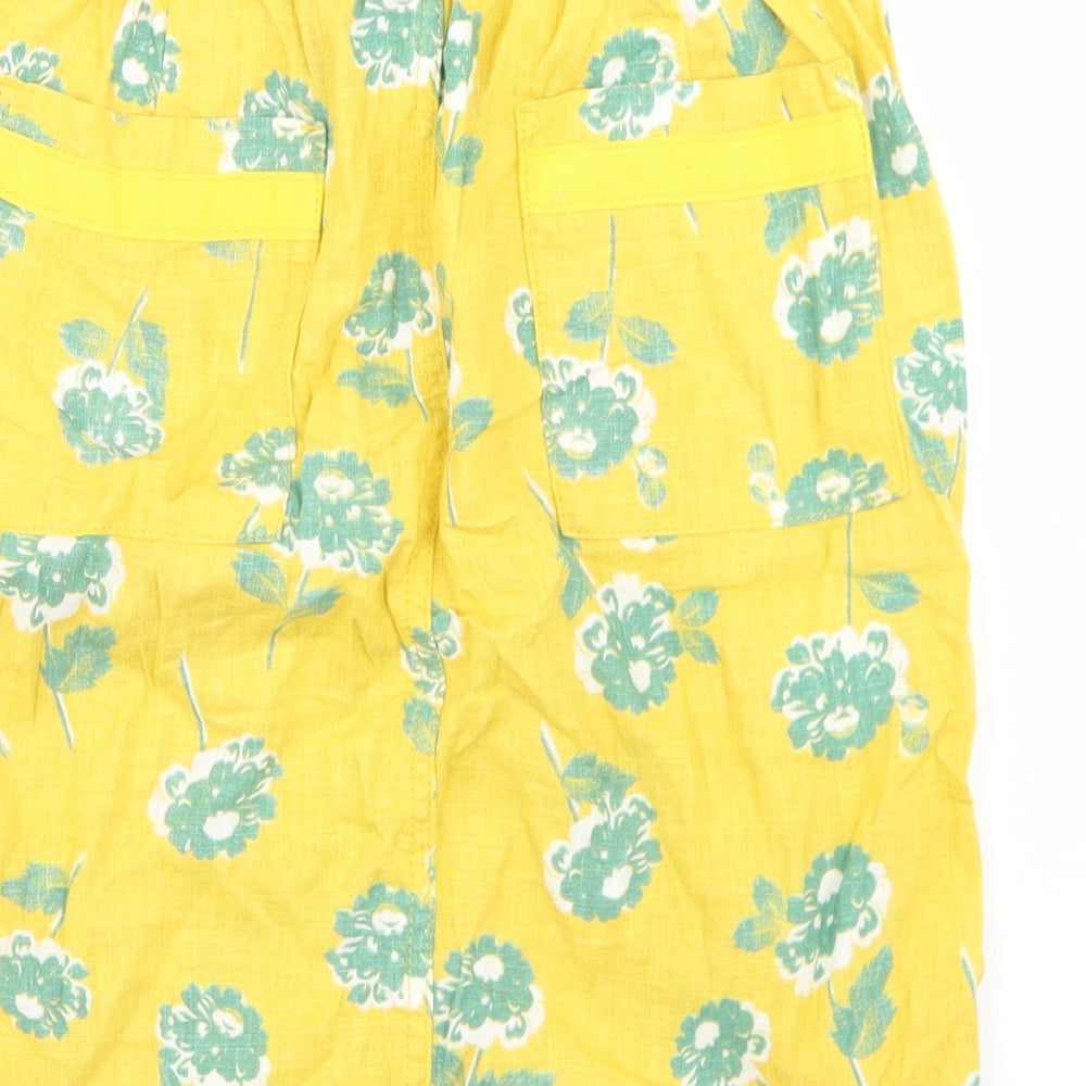 NEXT Womens Yellow Floral Linen Straight & Pencil Skirt Size 6 Button